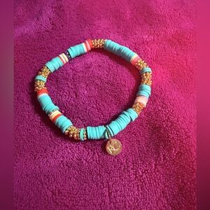 Rustic Cuff Vibrant Turquoise and Gold Beaded Bracelet